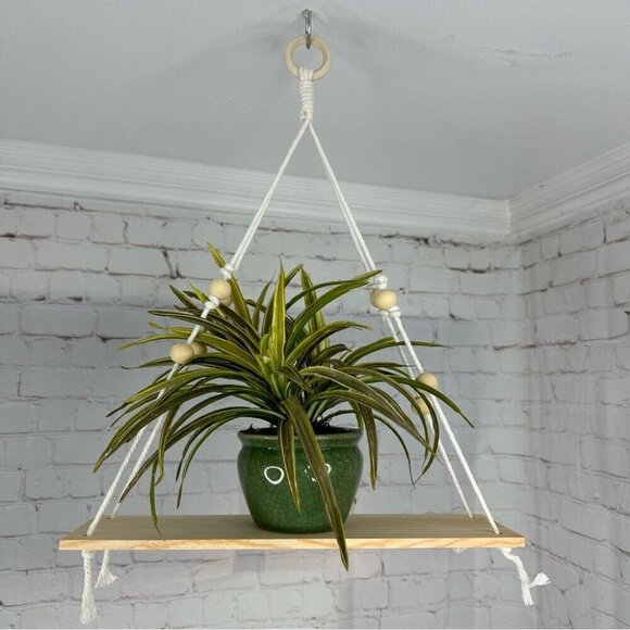 Macrame New Bohemian Home Garden Hanging Decor Plant Shelves 2-Piece Lot Bundle - Picture 2 of 9